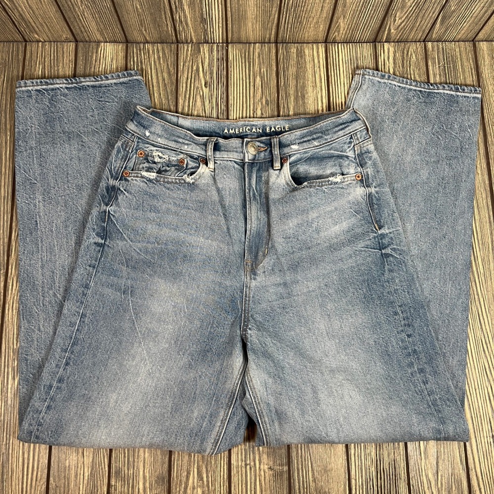 American Eagle Baggy Jean Women 8 Light Blue Distressed High Rise Denim